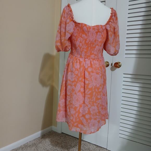 NWT Jessica Simpson Large Half Flutter-sleeve square smocked back v front dress - Picture 9 of 12